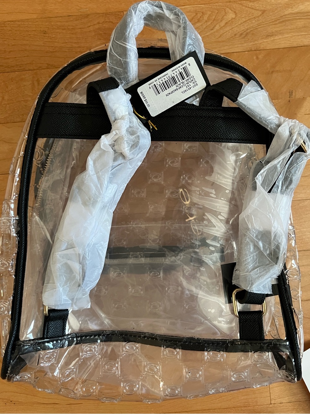 Bebe Clear Women's Backpack with Black Trim and Gold Accents - Picture 2 of 4